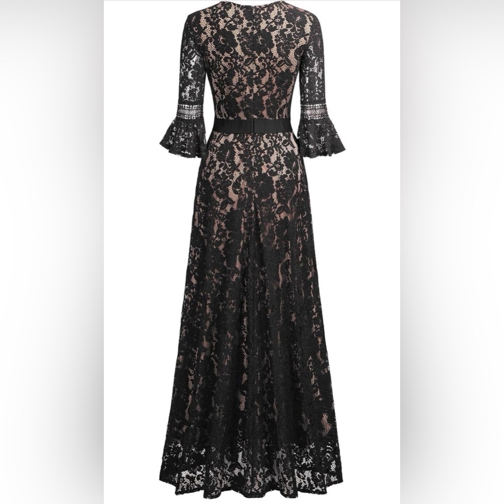 Black Lace Bell Sleeve Formal Long Dress | XL | - Picture 3 of 7